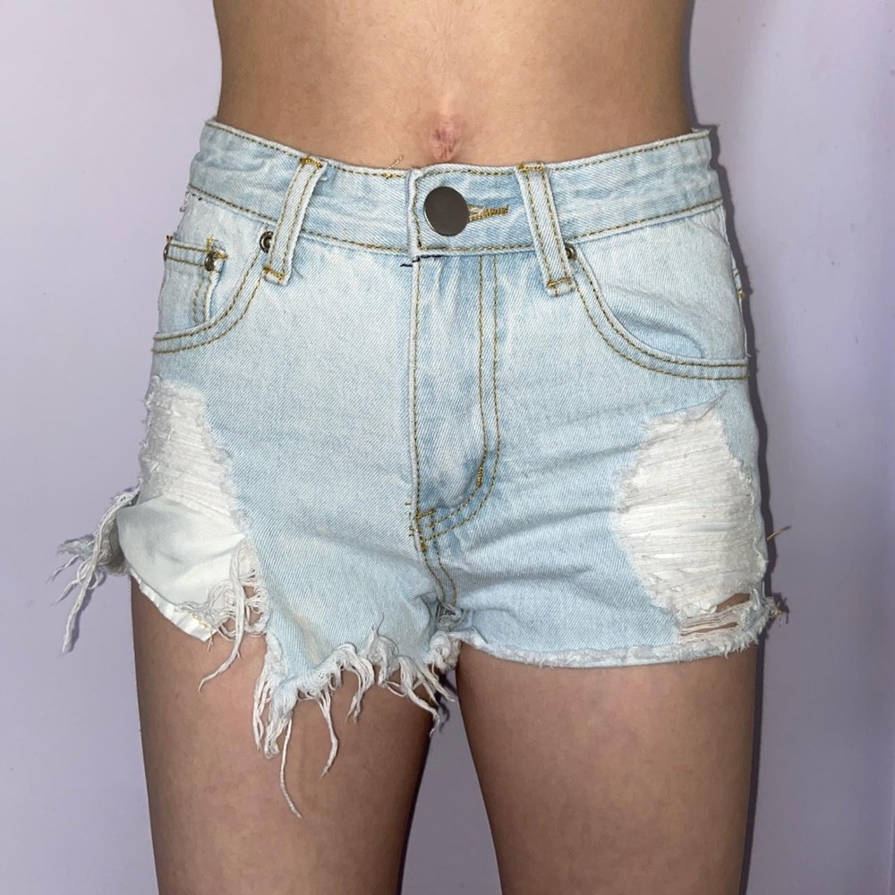 light wash denim shorts